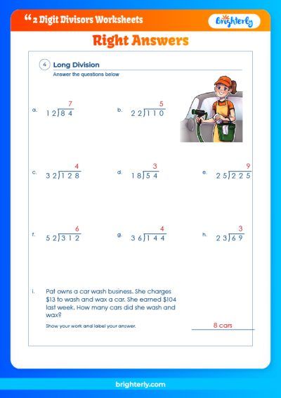 Long Division 2-Digit Divisor Worksheet PDF