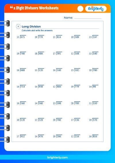 Two Digit Divisor Long Division Worksheet