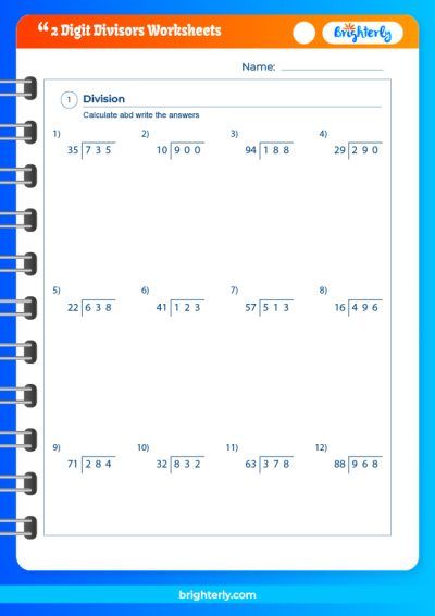 Long Division 2 Digit Divisor Worksheet