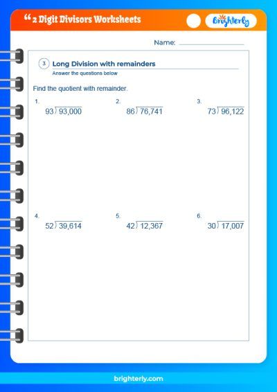 Double Digit Divisor Worksheet