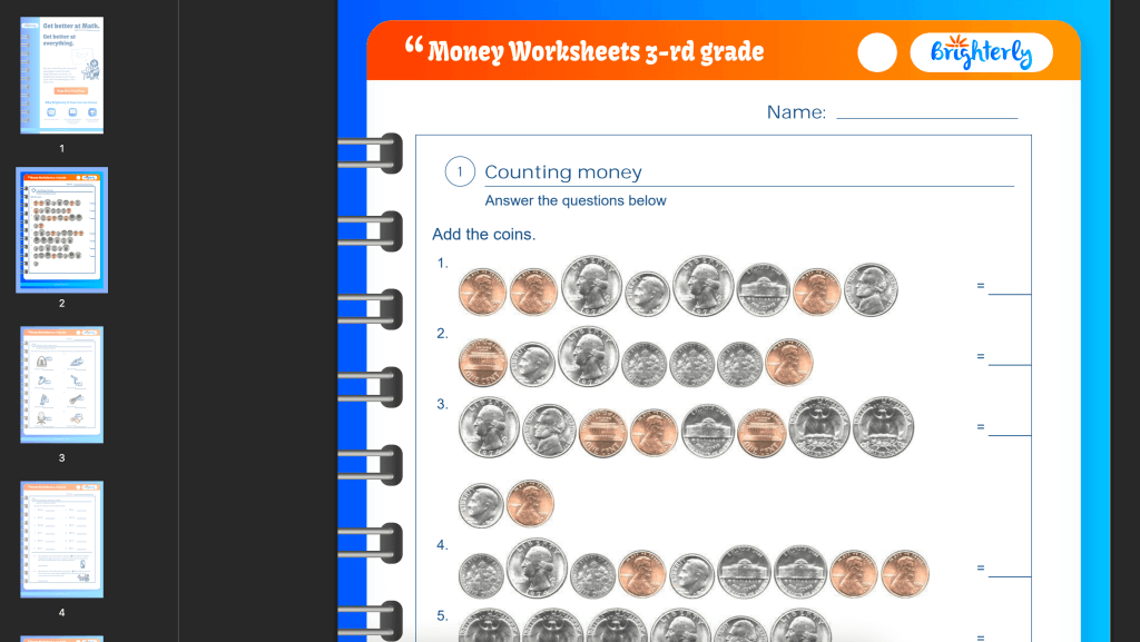 3rd grade math money worksheets: Examples