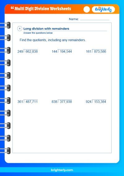 Multi-Digit Division Worksheets