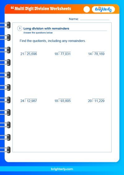 Multi Digit Division Worksheet