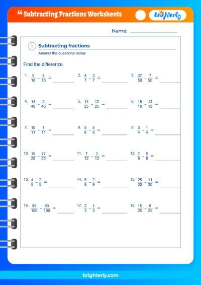 Subtracting Fractions Worksheets With Answers