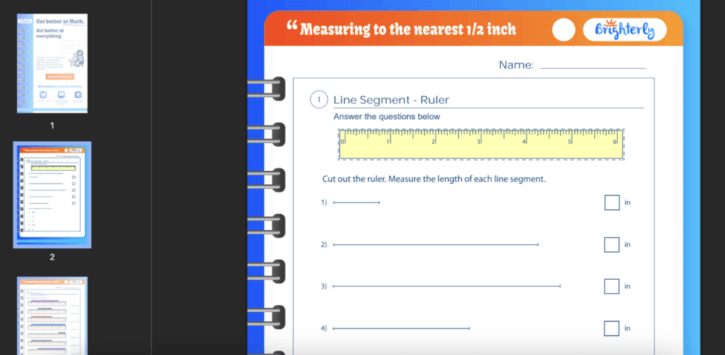 Measuring To The Nearest 1:2 Inch Worksheets