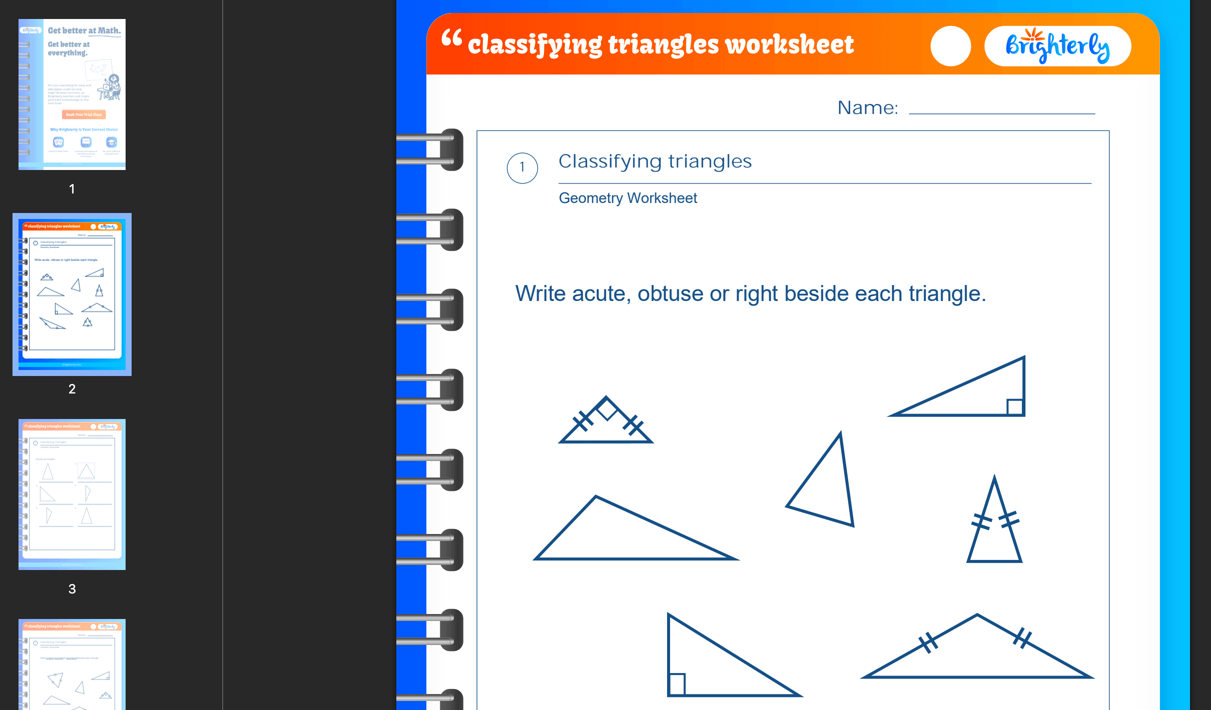 Classify triangles worksheet: Examples