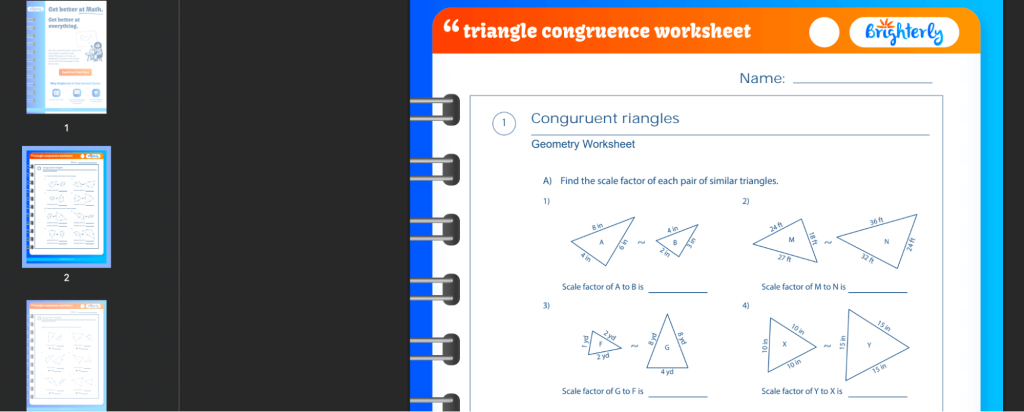 Triangle congruence worksheet: Examples