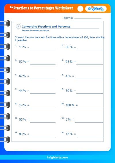 Fraction To Percent Worksheet With Answers