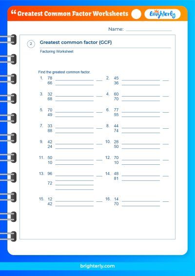 GCF Factoring Worksheet