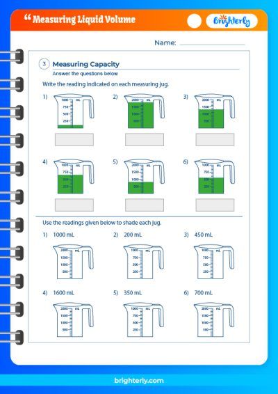 Measuring Liquid Volume Worksheet PDF