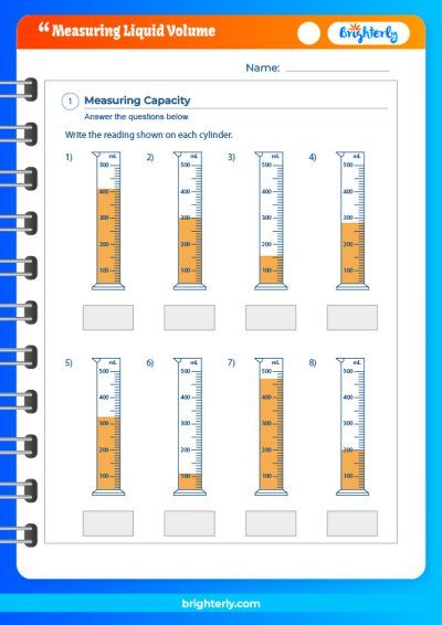 Measuring Liquid Volume Worksheet Answer Key