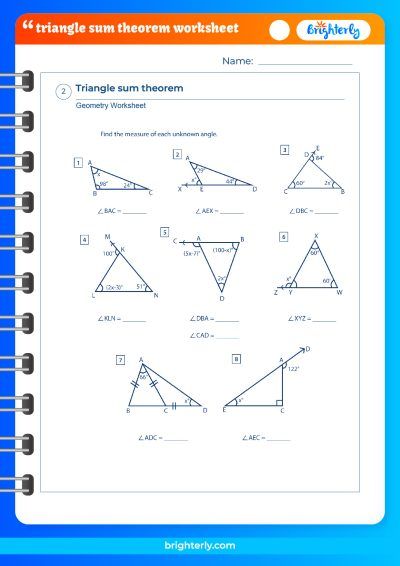 Triangle Angle Sum Theorem Worksheet Answers