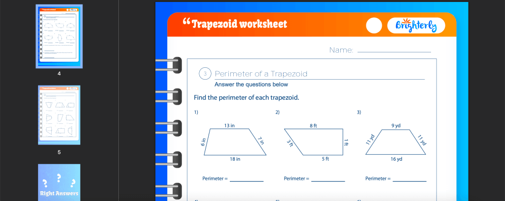 Trapezoid geometry worksheet: Example