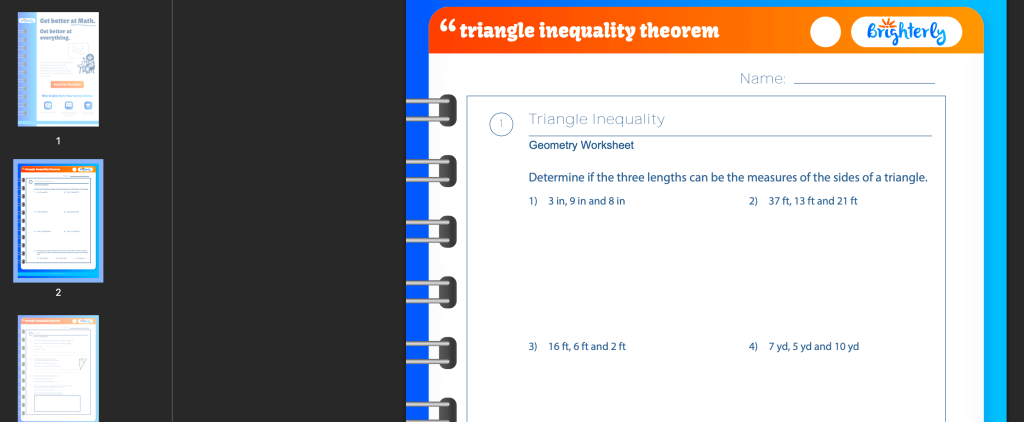 Triangle inequalities worksheet: Examples