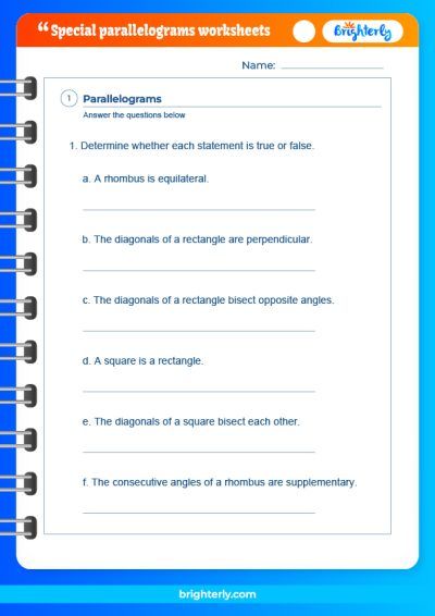 Special Parallelograms Rectangles Rhombi Squares Worksheet Answers