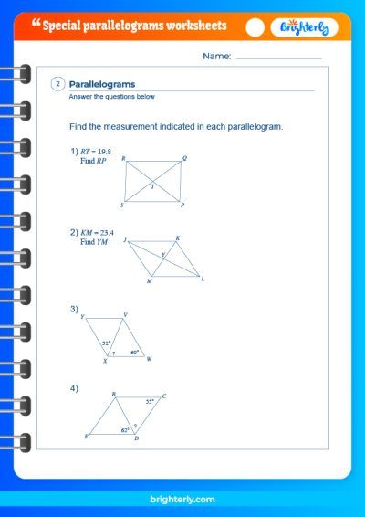 Geometry Worksheet Special Parallelograms