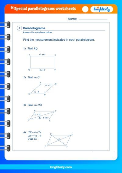 Answer Key Special Parallelograms Worksheet Answers