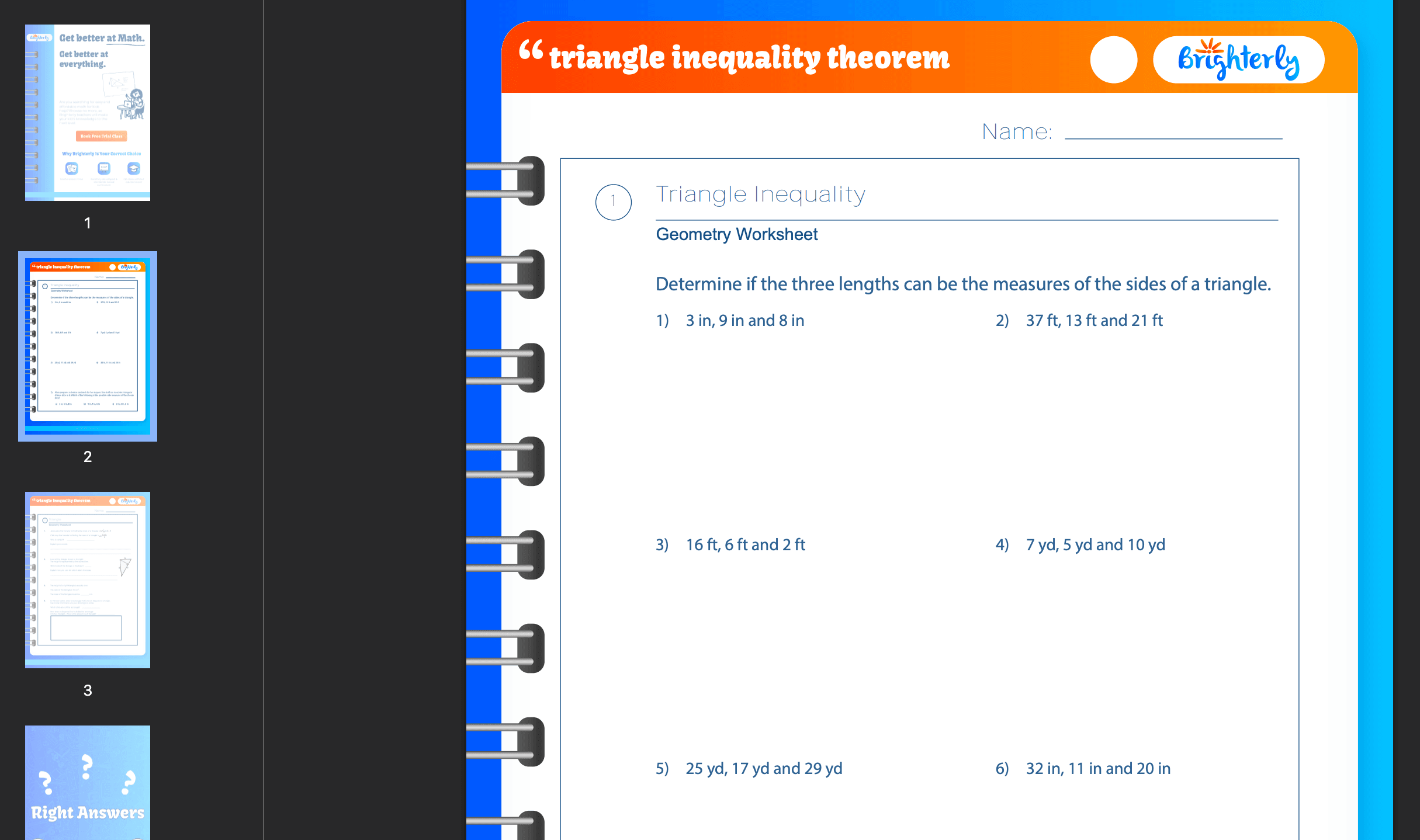 Triangle inequalities worksheets: Examples