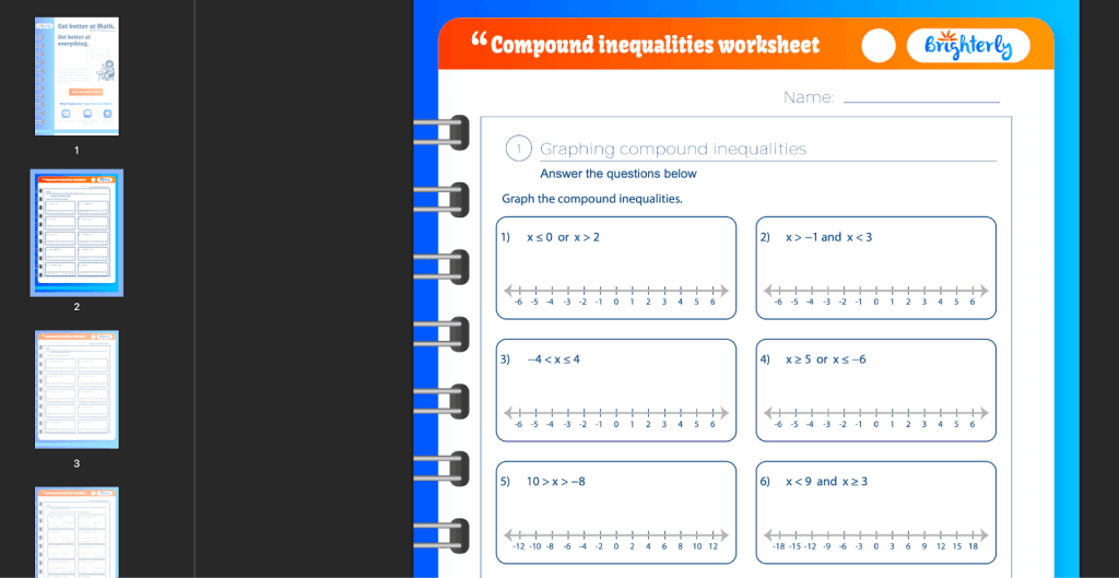 Solving compound inequalities worksheet: Examples
