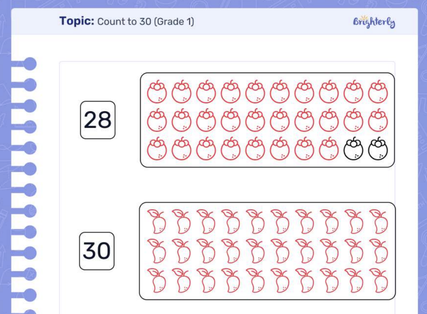 Counting to 30 worksheet: Examples