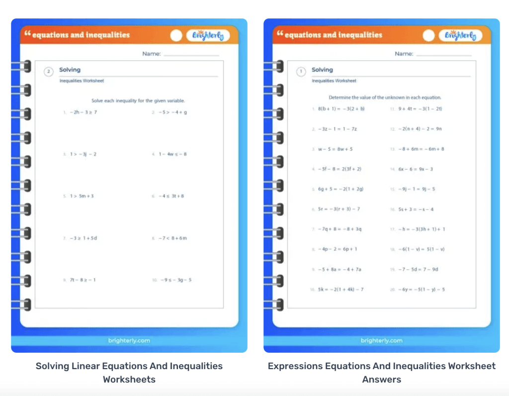 Equations and inequalities worksheets 1