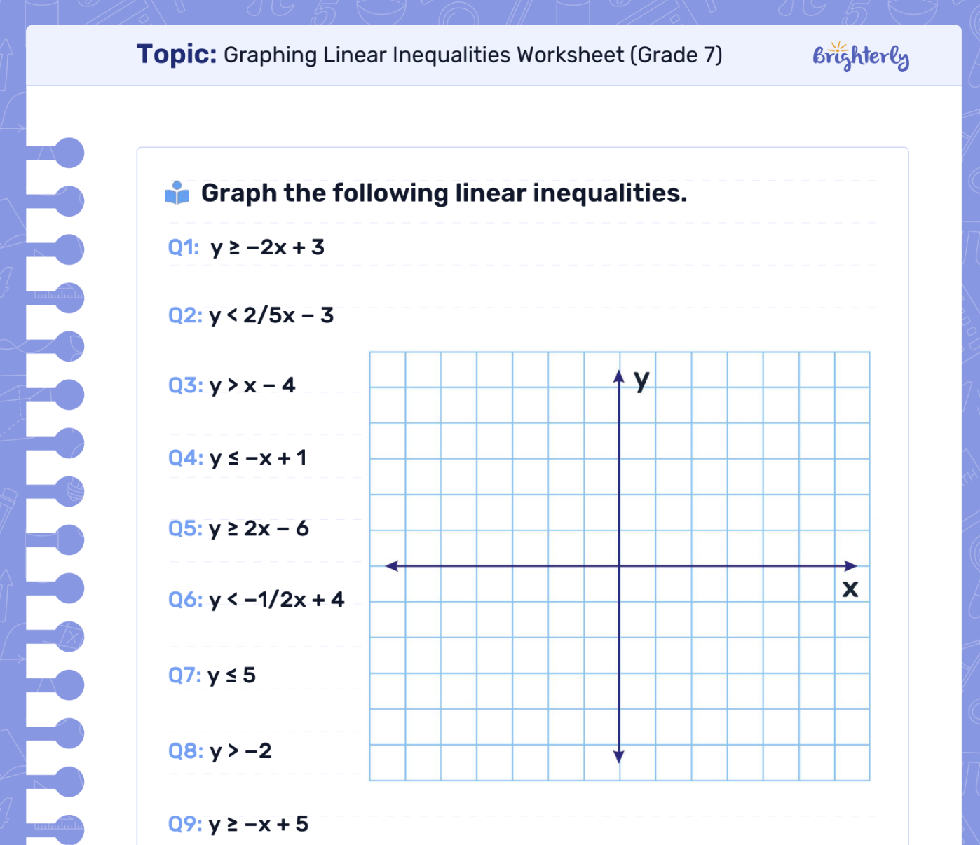 Solving and graphing linear inequalities worksheet: Examples