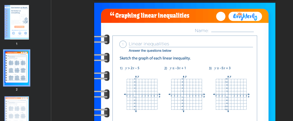 Graphing linear inequalities worksheets: Examples