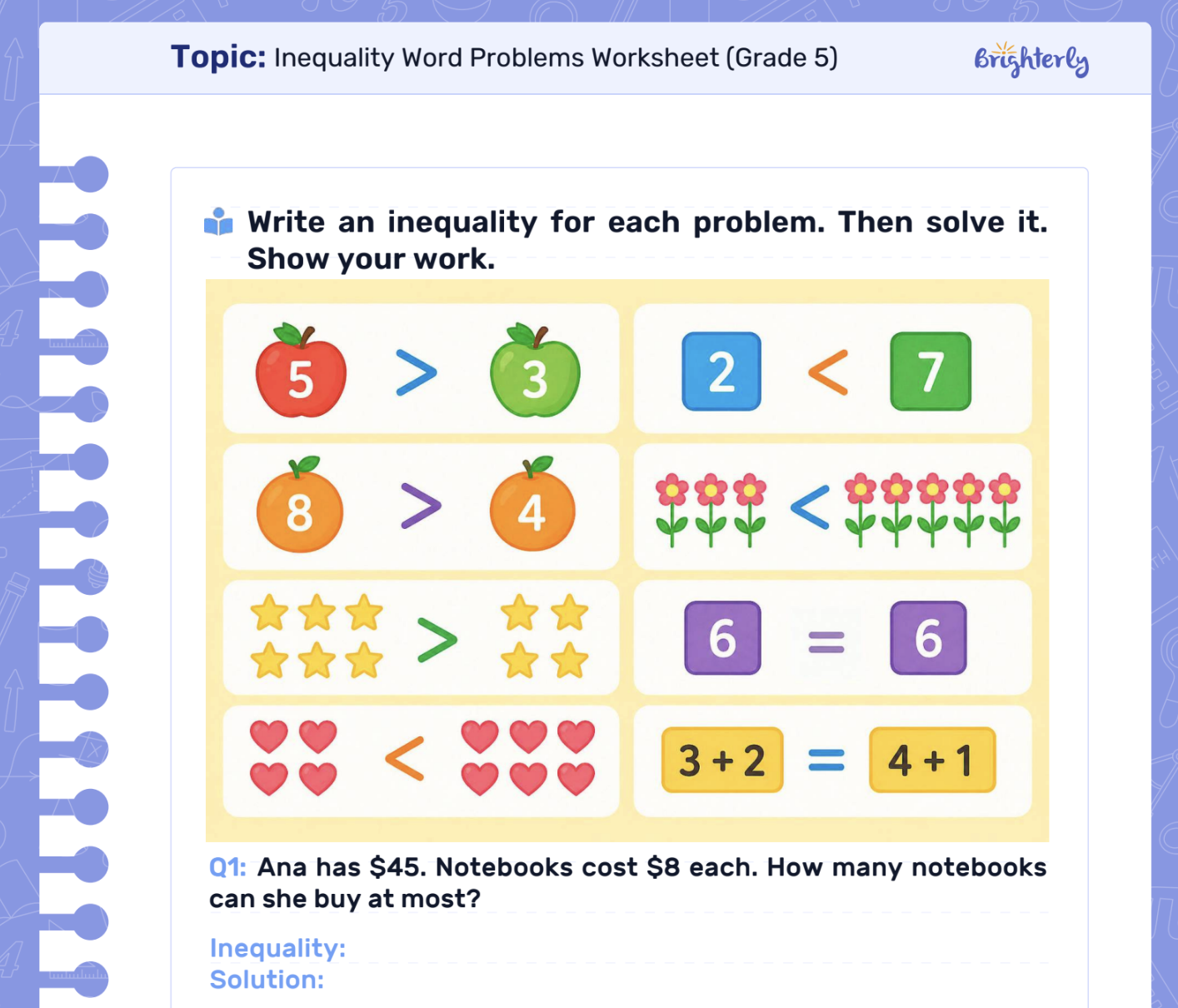 Inequality Word Problems Worksheet
