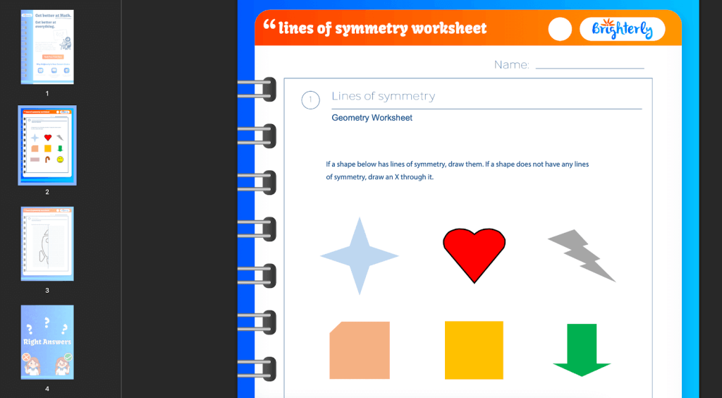 Drawing lines of symmetry worksheet: Examples