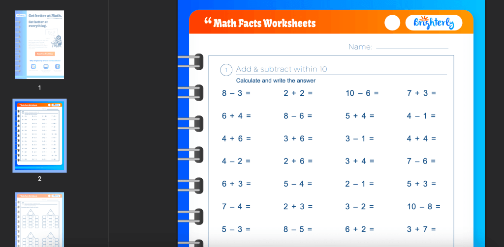 Math Facts Worksheets-1