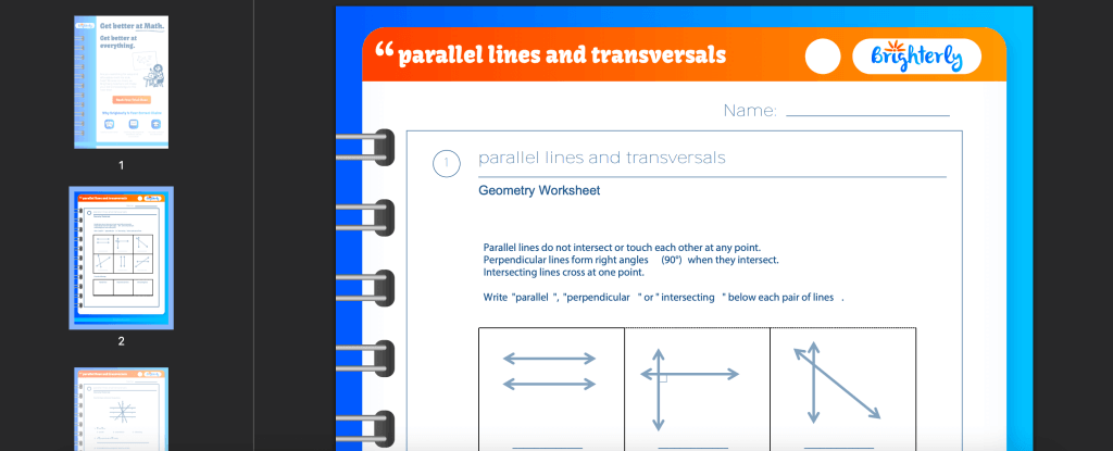 Parallel lines and transversals worksheet: Examples
