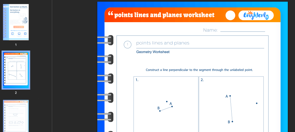 Points lines planes worksheets: Examples