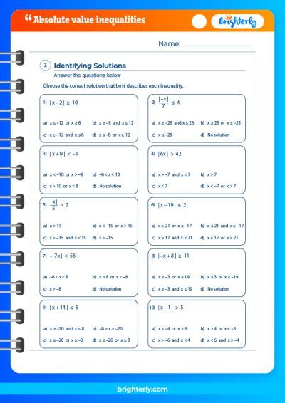 Absolute Value Inequality Worksheet