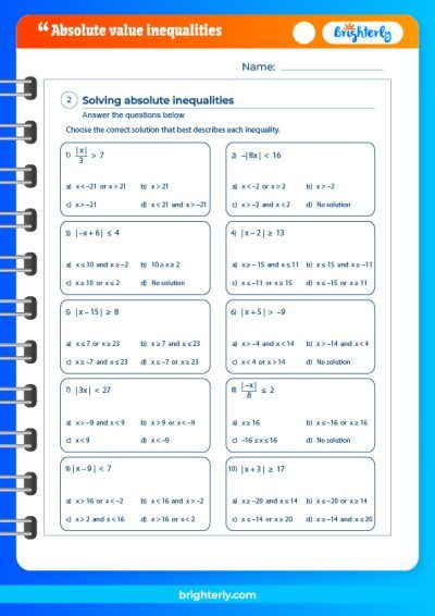 Solve Absolute Value Inequalities Worksheet