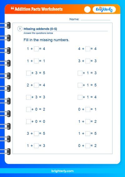 Math Facts Worksheets Addition