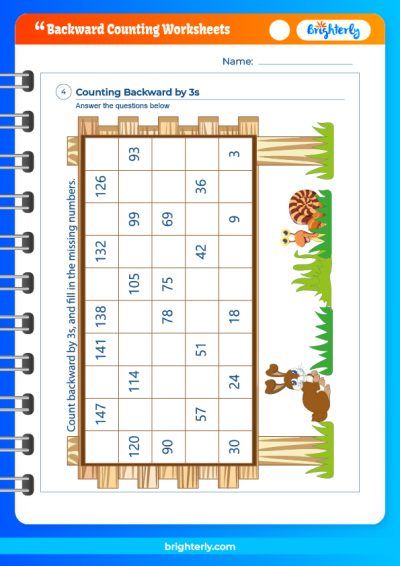 Counting Backwards Worksheets Grade 1