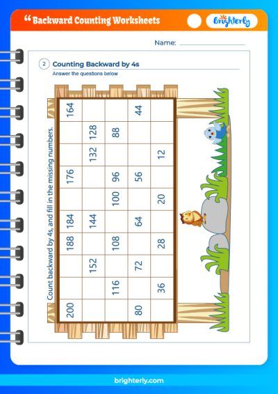 Counting Backward Worksheet