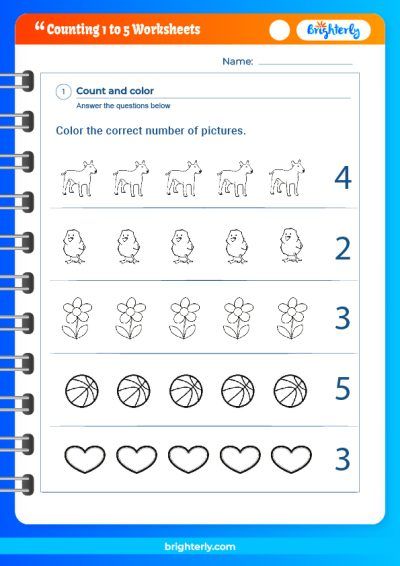 Counting 1-5 Worksheets for Kindergarten