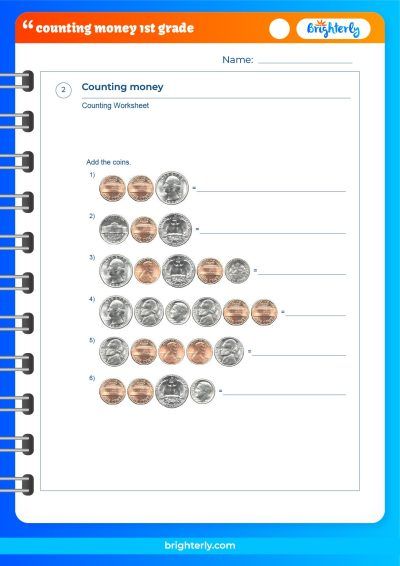 Counting Coins Worksheets for First Grade