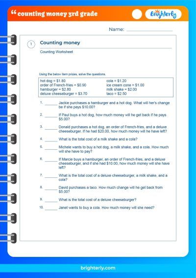 Grade 3 Counting Money Worksheet