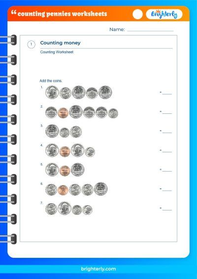 Counting Pennies Worksheets for Kindergarten