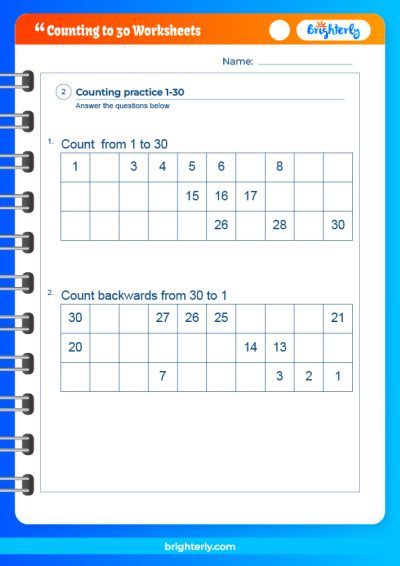 Counting to 30 Worksheets Kindergarten