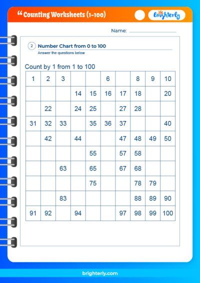 Counting to 100 Worksheets Printable