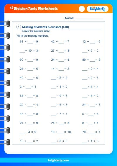 Basic Division Fact Worksheets