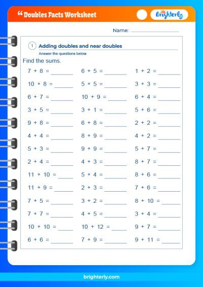 Doubles Math Facts Worksheets