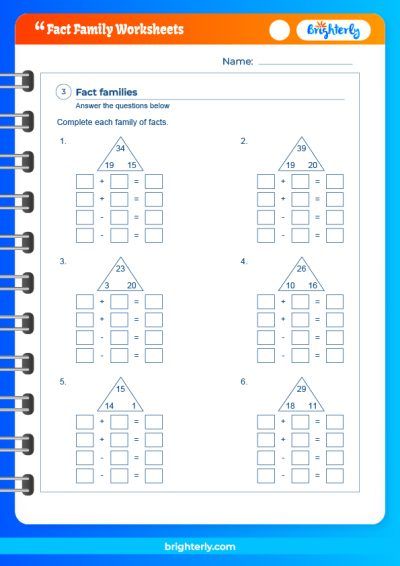 Math Fact Family Worksheets