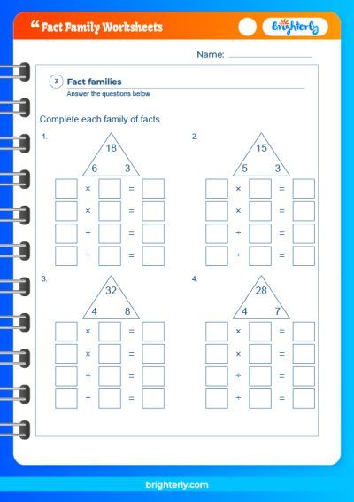 Math Fact Families Worksheets