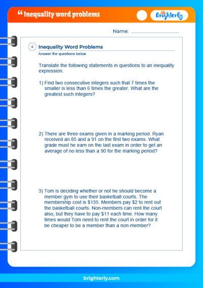 Inequalities Word Problems Worksheet With Answers