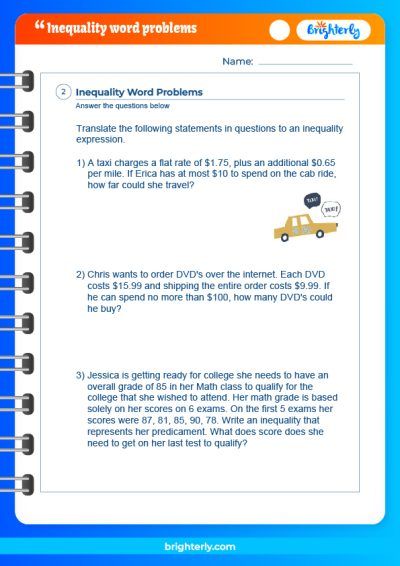 Linear Inequalities Word Problems Worksheet Pdf