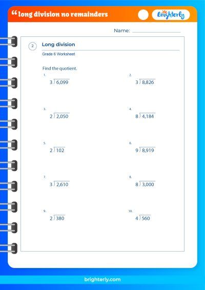 Long Division Worksheets No Remainders